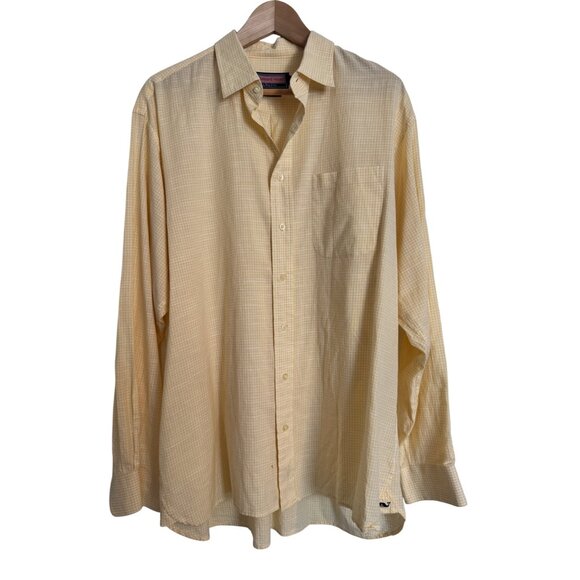 Vineyard Vines Greenwich Shirt Size Large Yellow Check Button Up Cotton Long Sle - Picture 1 of 8